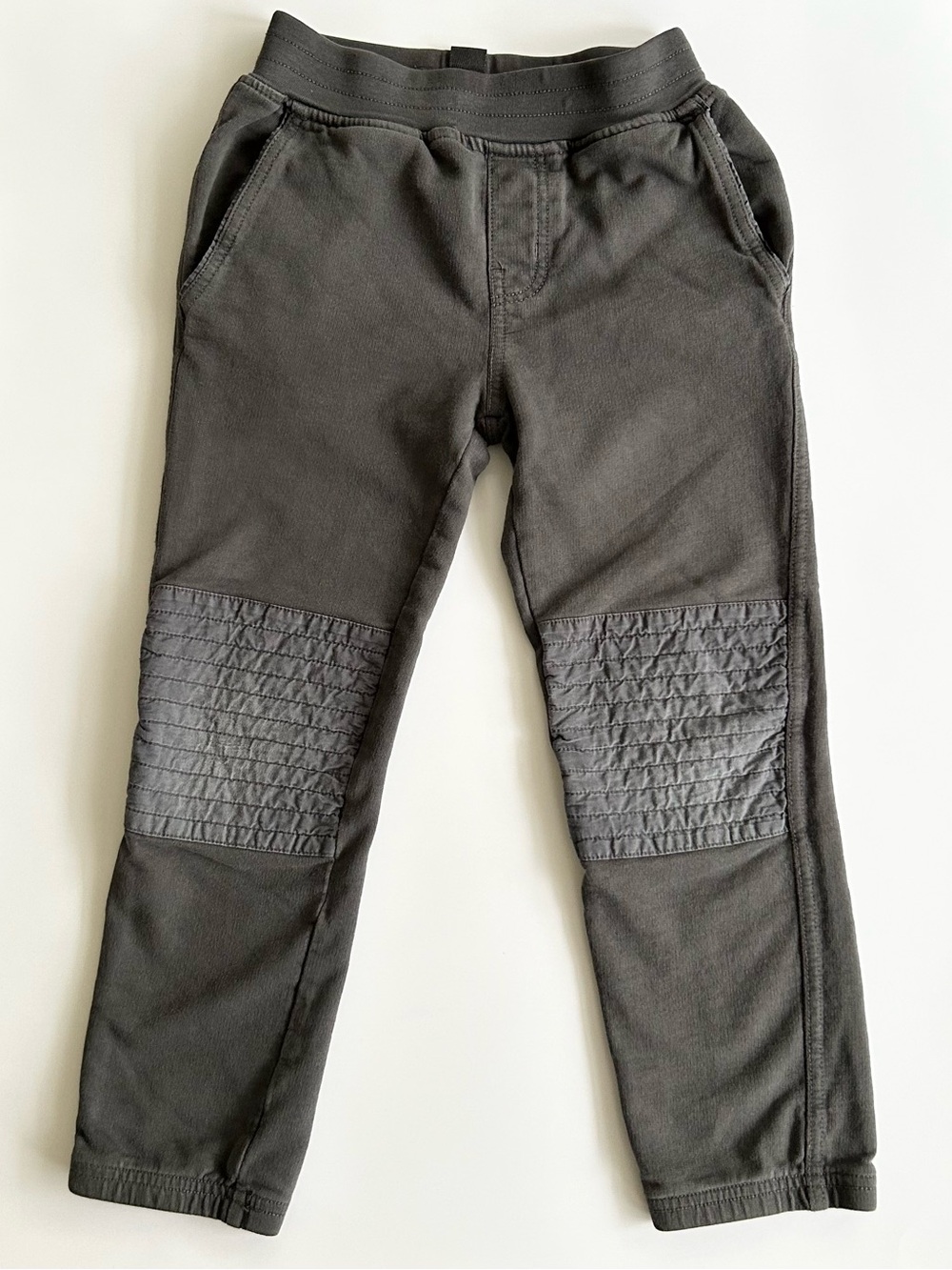 Tea Collection Dark Grey Quilted Knee Jogger Pants RibKnit Waist Boys Size 6